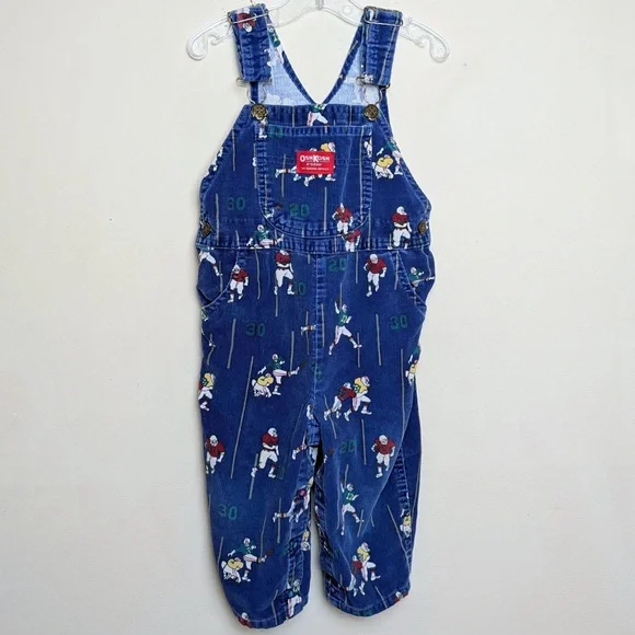 Vintage OshKosh B'gosh Corduroy Overalls with Football‎ Print