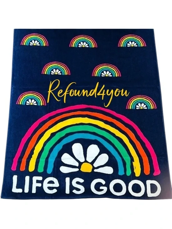 Life is Good -‘Rainbows’ Beach Towel. 36” x 68”. NWT. Firm! Last one!