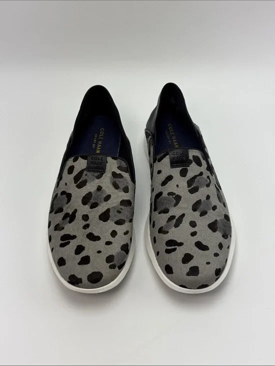 Cole Haan Grand Horizon Grey Leopard Print Calf Hair Slip On Shoes - size 8