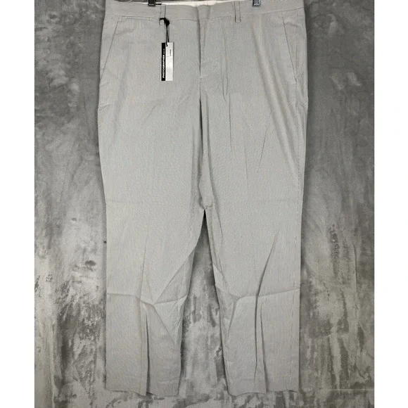 Express Photographer Slim Fit Straight Leg Seersucker Pants 36x30 Gray‎ White