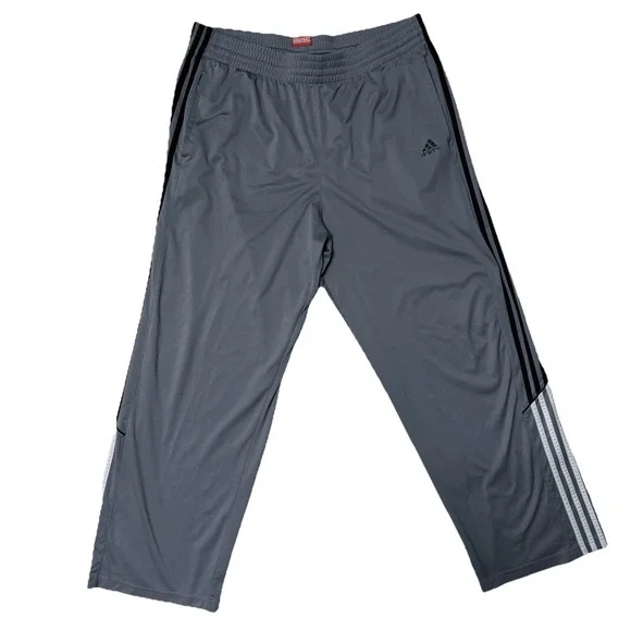 Adidas Athletic Pants Basketball Joggers Bottoms Gray Stripes Men's XL
