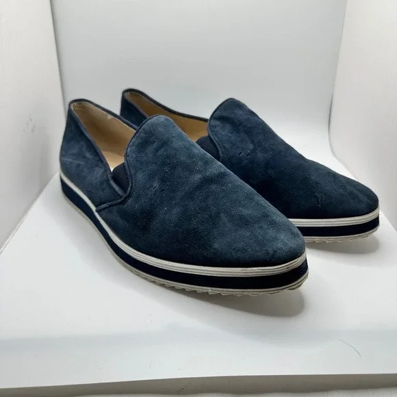 Karl Lagerfeld Navy Blue Suede Platform Slip On Sneakers Shoes Womens 6 M