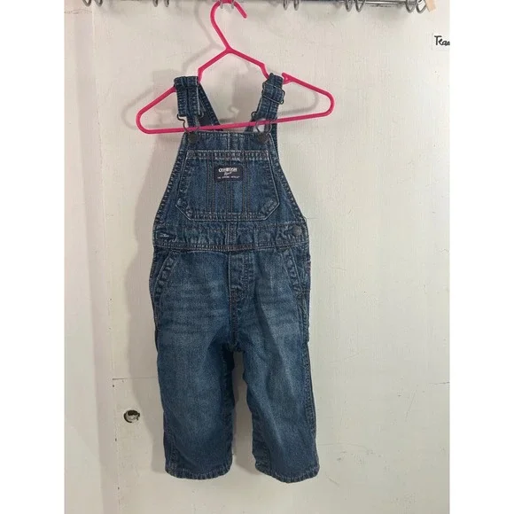 OshKosh B'gosh Denim Overalls 9-12M Blue Flannel Lined Baby Boy