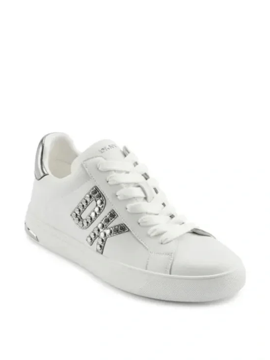 DKNY Abeni Sneakers Logo Detail Lace Up White Silver - Size 8