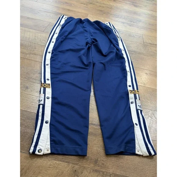 Vintage Adidas Wide Leg Baggy Striped Track Pants Warmup Navy‎ Blue 34x31 XL