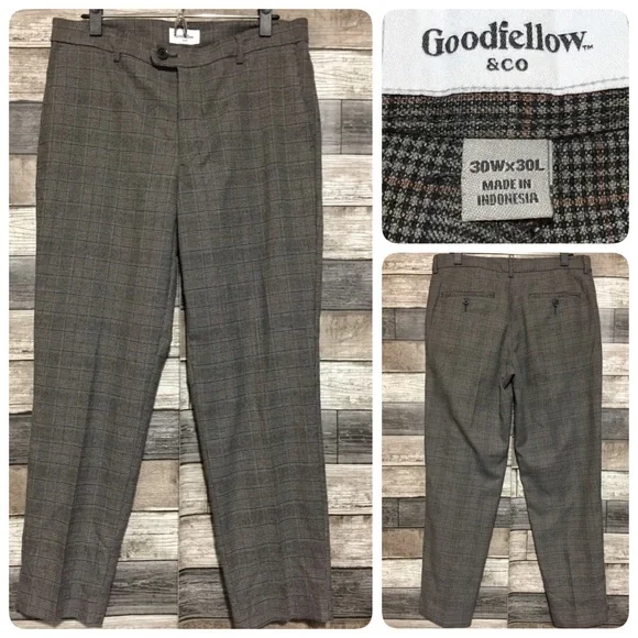 Goodfellow Plaid Dress Pants Men’s 30x30 Gray Stretch