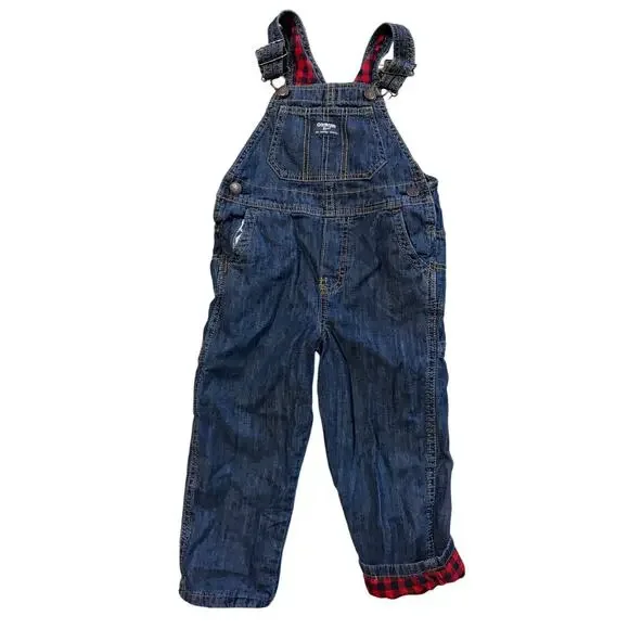 OshKosh B'Gosh Vestbak Red Plaid‎ Flannel Lined Bib Overalls size 4T Carpenter