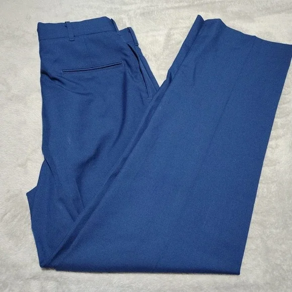 DSCP Trousers Men 33/32 Navy Blue Dress Formal Uniform Flat Polyester Wool