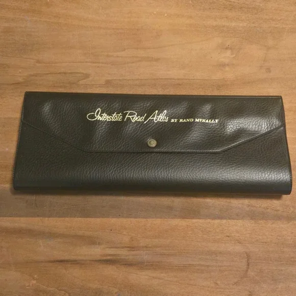 Vintage Rand McNally Interstate Road Atlas Black Faux Leather Snap Sleeve Case