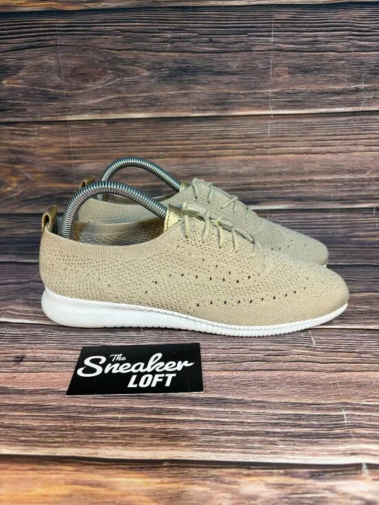 Cole Haan 2.ZeroGrand Stitchlite Wingtip Oxfords Beige Knit Women's Sneakers 7.5
