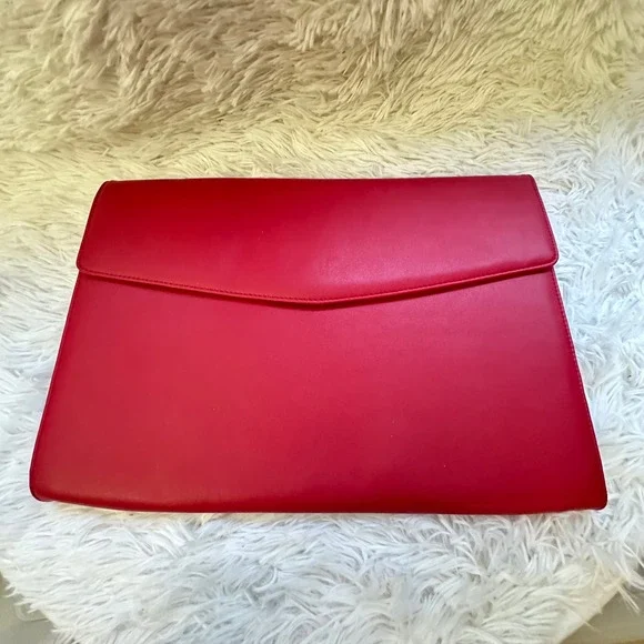 Levenger Red Genuine Leather Envelope Document Organizer File Bag 15 x 10.5