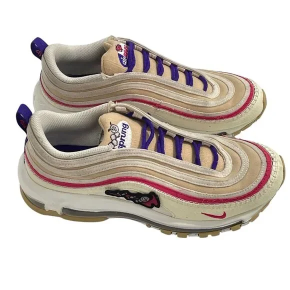 Nike Air Max 97 Air Sprung Sesame/Electro Purple‎ Sneakers Men 7 Women 8.5 Shoes