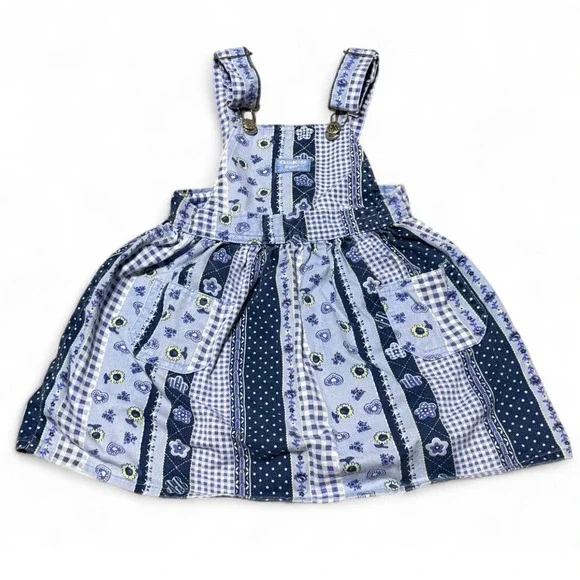 Vintage OshKosh B'Gosh Patchwork Sunflower Jumper Dress Girls Size 5 Made In USA