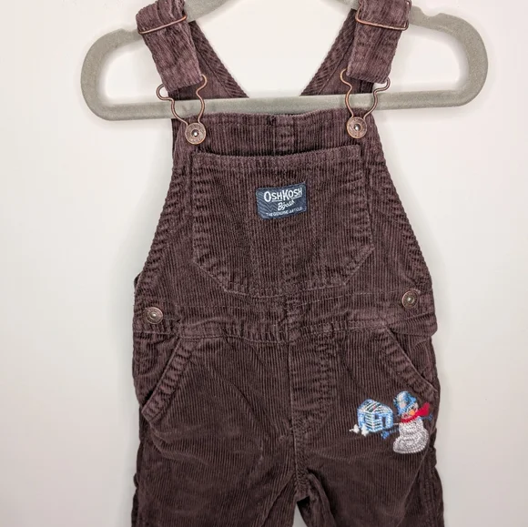 ⛄ OshKosh Brown Corduroy Snowman Overalls — Size 18M