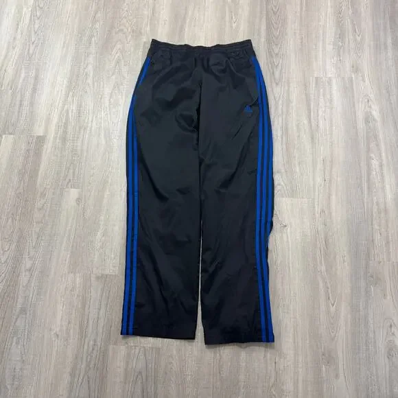 Vintage Adidas Track Pants Men's Medium Black Blue Windbreaker Stripe Baggy y2k