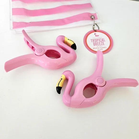 Beach Towel Clips Set of Two Two's Company Flamingo