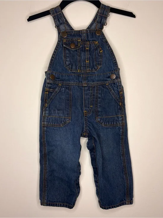 OshKosh B'gosh Y2K Dark Blue Denim Overalls for Kids 12 Months 100% Cotton