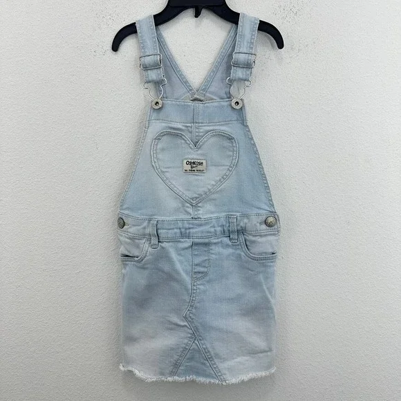 OshKosh Bgosh Girls Denim Overalls Dress Heart Pocket Size 4T Back to School