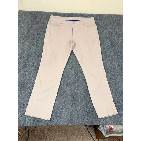 Peter Millar EB66 Pants Mens Khaki Flat Front Straight Leg Polyester 40X32