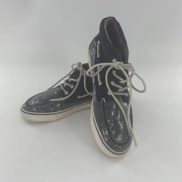 Sperry Top Sider Women Hi Top‎ Sneaker 9 Sequin Boat Shoe Blue Betty Jersey Shim