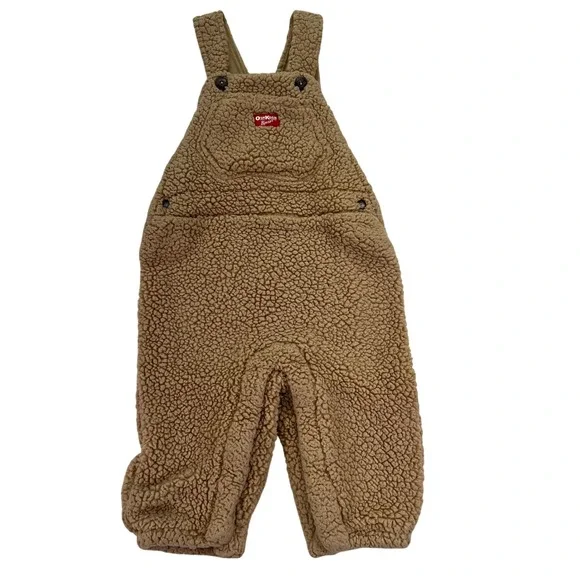 OshKosh B'gosh Baby Teddy Fleece Vestback Overalls Baby 12M Brown Teddy Bibs