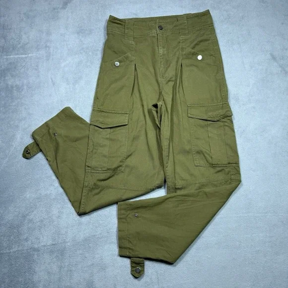 MNG Mango Pants Womens XS 29x27 Cargo Olive Green Military Utility Tencel Boho