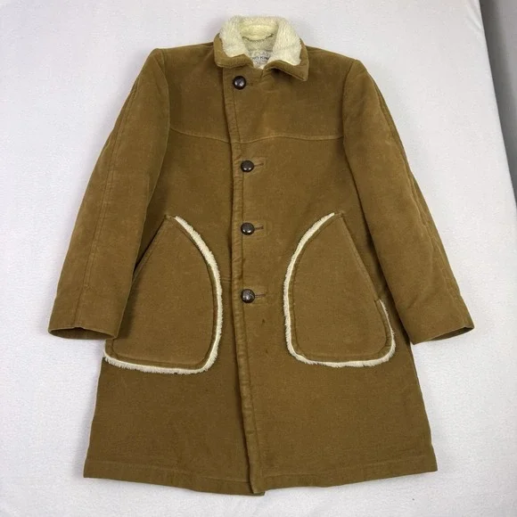 Vintage 60s Zero King Sherpa Lined Corduroy Car Coat‎ Mens 40 Brown Made in USA
