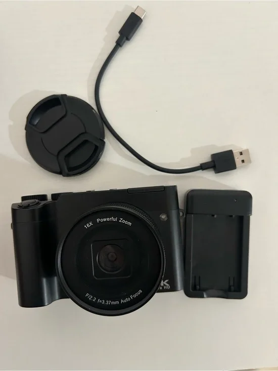 Compact Black Digital Camera with 16x Zoom - Black