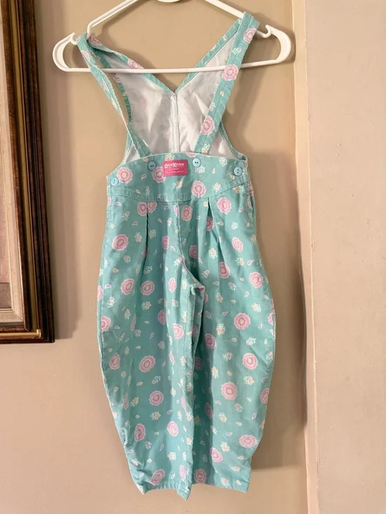 Vintage OshKosh papertag B'gosh Mint Floral Overalls 4T Paper tag
