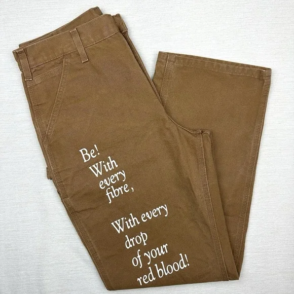 All Caps Studio Carhartt Canvas Carpennter Pants Men 31x31 Tan Distressed Script