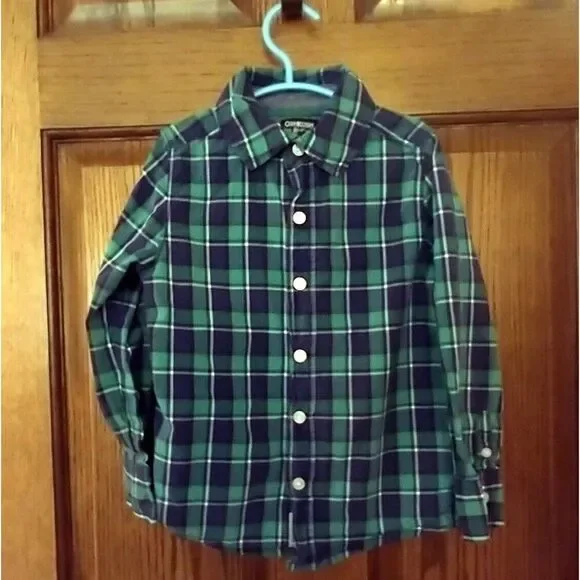 OshKosh Green Plaid Button Down Shirt Size 4-5
