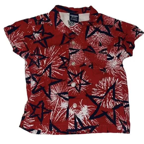 🐿️ Rare OshKosh Patriotic Button Down 6-9 Months