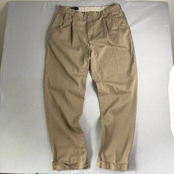 Polo Ralph Lauren Hammond Pant Mens 38x34 Tan Khaki Double Pleated Cuffed Chinos