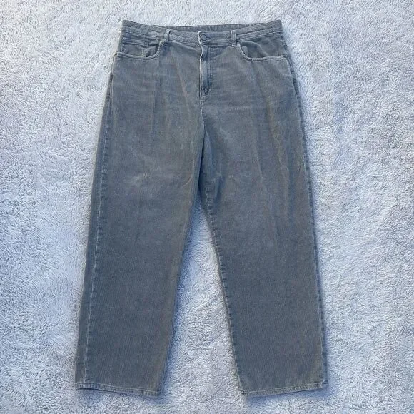 ZARA Men’s Relaxed Baggy Straight Fit Corduroy Pants Gray 36X30 100% Cotton