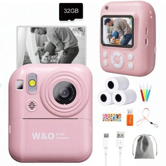 Pink Instant Print Camera with 32GB SD Card