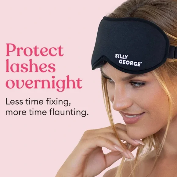 SILLY GEORGE Black Sleep Mask, protects lashes, new