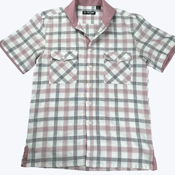 Stacy‎ Adams Men's Short Sleeve Shirt Size Medium Button Front Vintage Look