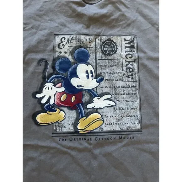 VINTAGE Disney Store Mickey Mouse Cartoon T-Shirt XXL Gray Classic Movie TV NWT‎