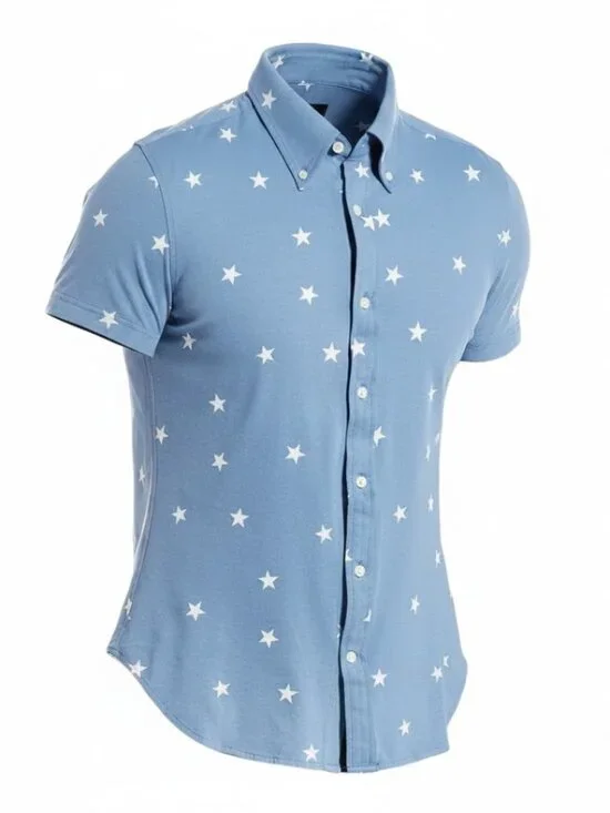 Brooks‎ Brothers Blue Printed White Star Button Down Short Sleeve Shirt