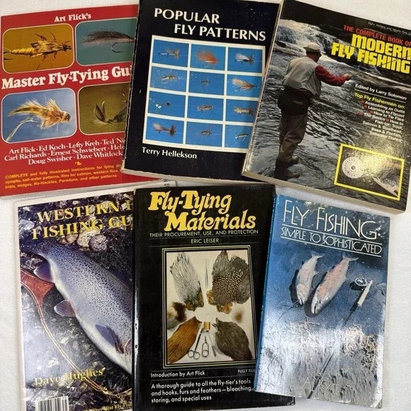Lot 6 Fly Fishing Fly Tying Books Art Flick Leiser Hellekson Western Guide