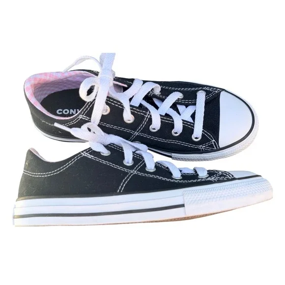 Converse Chuck Taylor All Star Low Black Pink Gingham Lining Sneakers 3Y