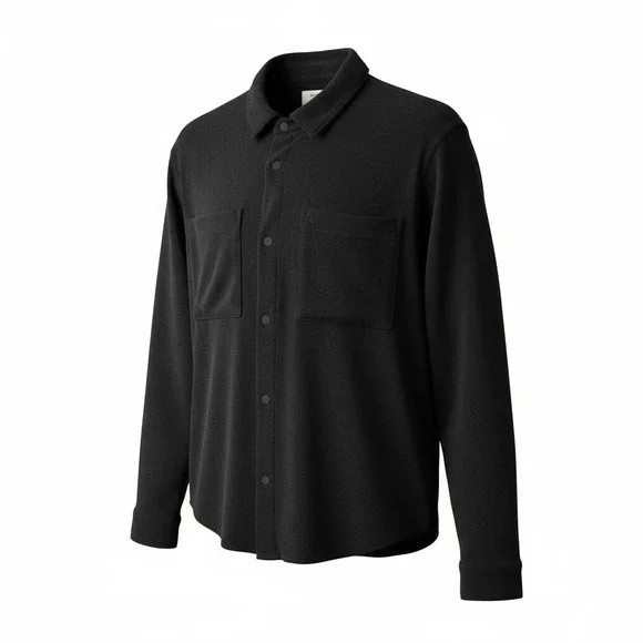 Mode of One Corduroy Long Sleeve Snap Front Solid Color Men's Shirt Black size M
