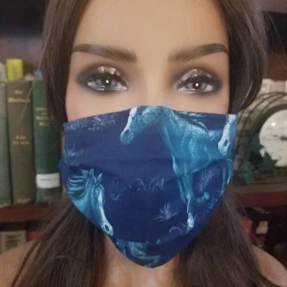 Adult Face Masks - Wild Horses on Blue - Filter Pocket - Roomy - Breathable