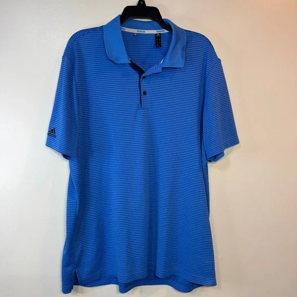Adidas Golf Polo Shirt Mens XL Blue Striped Short‎ Sleeve Performance Golf Core