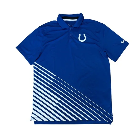 Nike Indianapolis Colts Dri-FIT Polo Shirt Mens‎ Medium Blue White Striped NFL