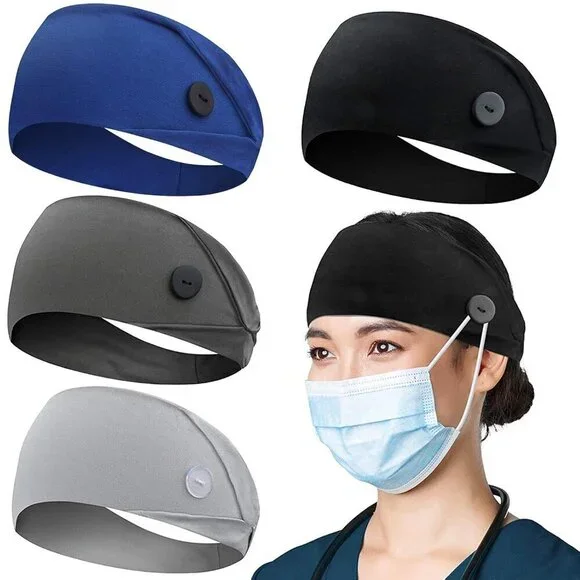 Nurses Mask Buttons Headband Elastic Sweatband Adult Unisex 4-Pack