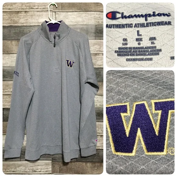 Champion Washington Huskies UW 1/4 Zip Shirt Men’s L Gray Embroidered