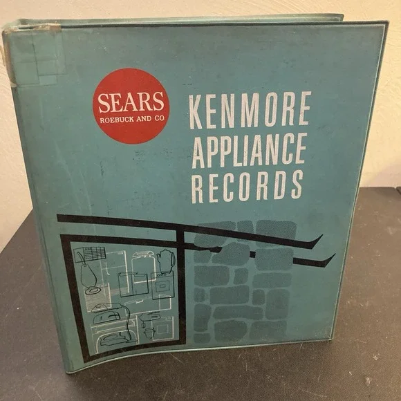 Sears Roebuck Kenmore Appliance Records Blue Binder (Empty) Vtg‎ Art Deco Folder