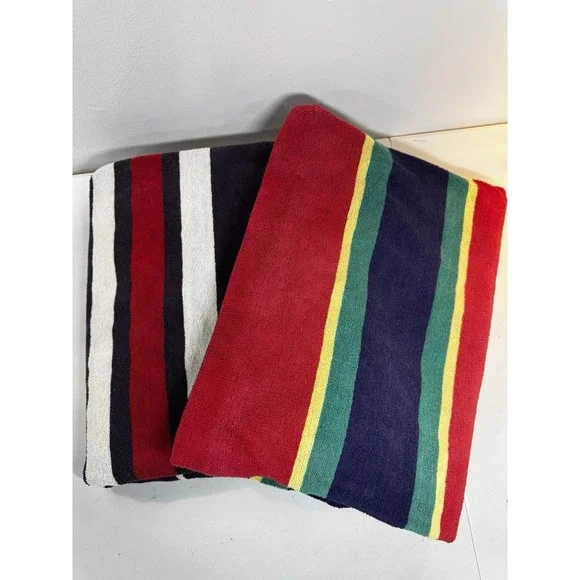 VTG 2 Eddie Bauer Beach Towels Sheet Nautical Stripes Towel READ