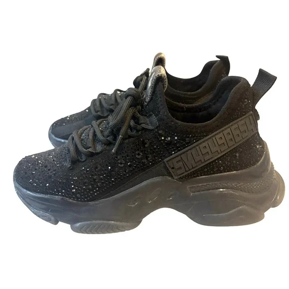 Steve Madden Maxima Black Rhinestone Embellished Chunky Sneakers Womens size 6